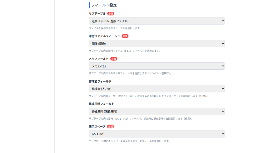 フィールド設定エリア