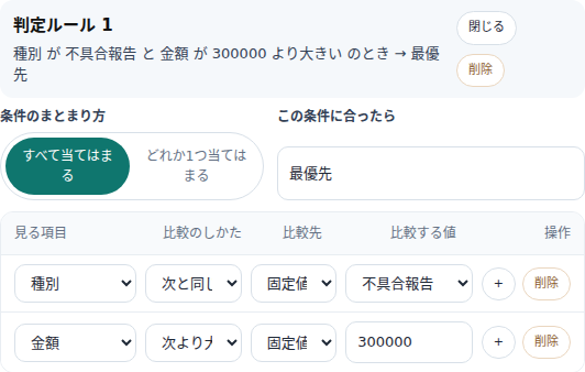判定ルールの条件行の詳細